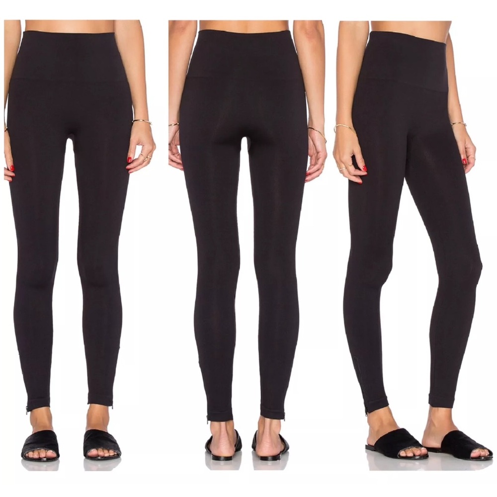 Spanx Seamless Side Zip Look At Me Now Women's Small Black High-Waisted Leggings